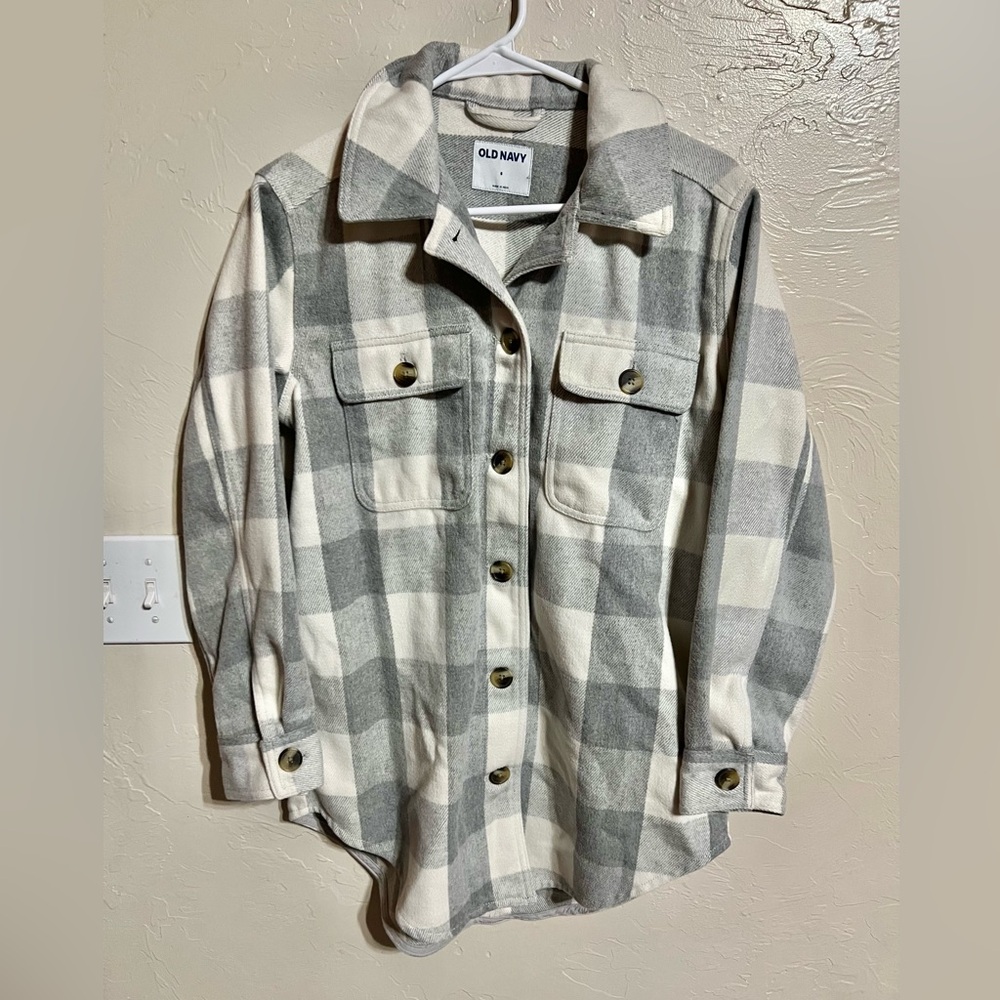 Old Navy Plaid Soft Brushed‎ Utility Shacket Button Gray Jacket Womens SMALL